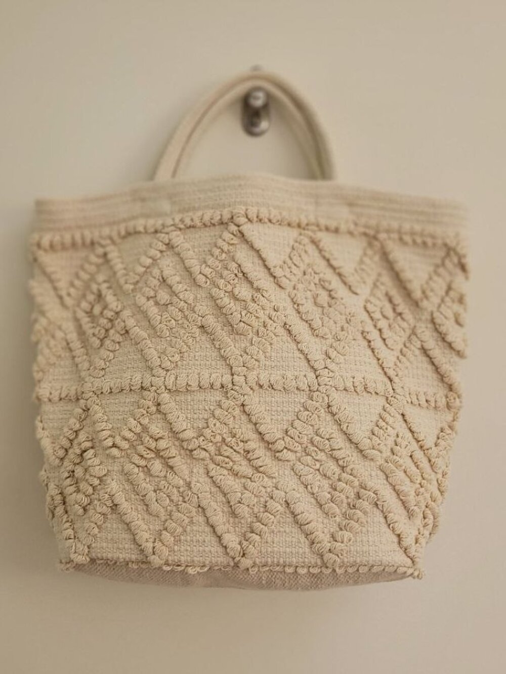 NWT Cotton Textured Tote Bag Beige Boho Top Handle Shopper